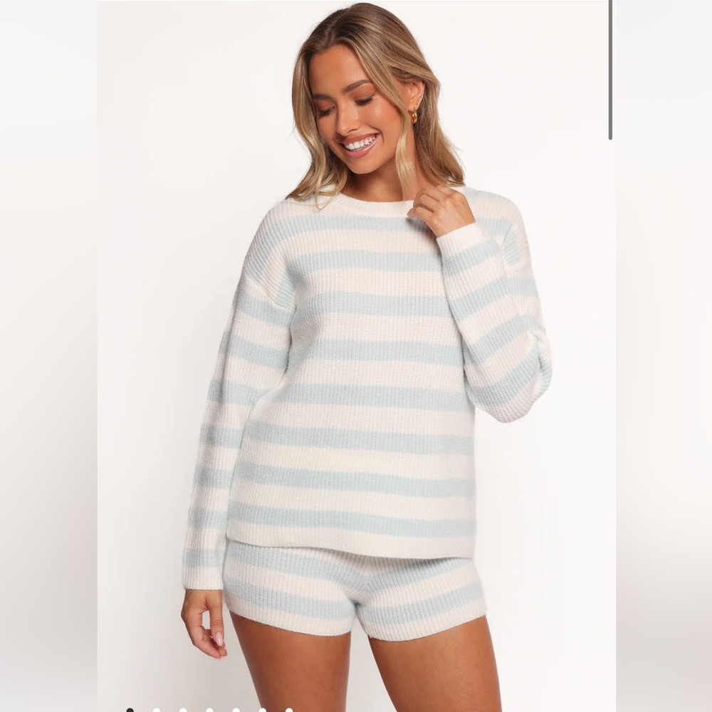 Petal & Pup Striped White and Blue Sweatshirt